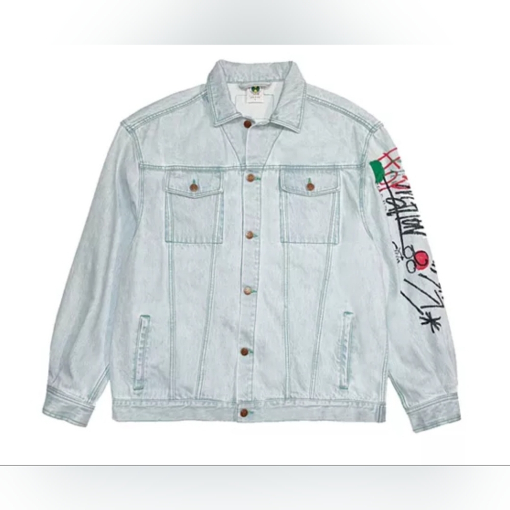 Cross Colours denim oversize jacket in ice blue, Men's Size Large.